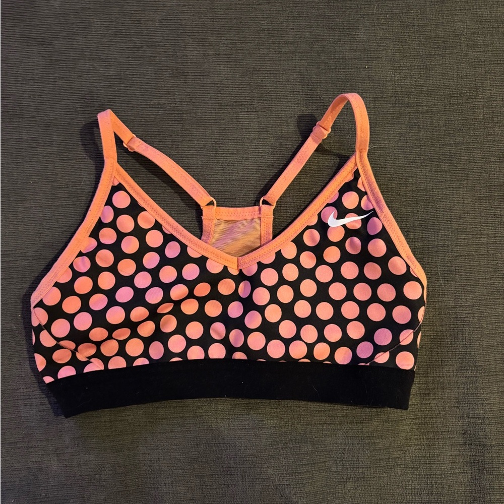 Nike Women’s Black Sports Bra with Pink Polka Dot Print
